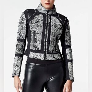 NEW Blanc Noir Leather Mesh Moto Jacket - Black & White Snake - Women's Small